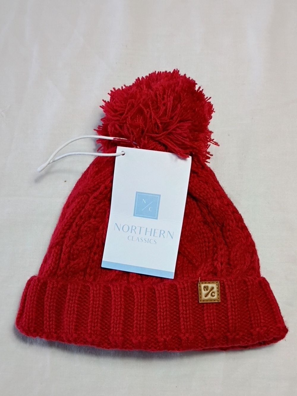 NWT Northern Classics Red Classic Pom Pom Cable Knit Beanie Sz 0-6 Month Winter